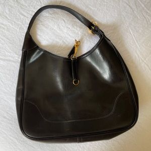 Vintage 1970s / 1980s Hermès Box Trim II Black Leather Bag with Gold Hardware